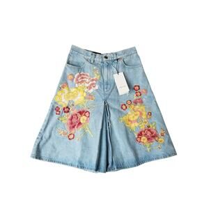 NWT Gucci Soave Amore Wide Cut Bermuda Denim Short Size 28 Embroidered $1,980